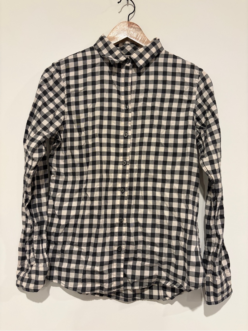 Banana Republic Small Gray Cream Gingham Plaid Soft-Wash Cotton Button Down